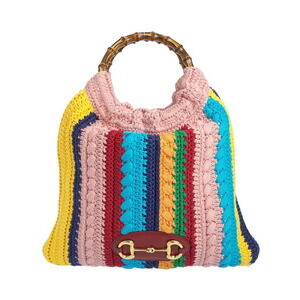 Gucci Horsebit 1955 Tote bag multicolour striped wool bamboo Pink